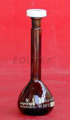 FLASK VOLUMETRIC, AMBER, WITH ONE MARK, STOPPER MADE OF POLYTHENE Accuracy as per Class 'B' ISO 

1042